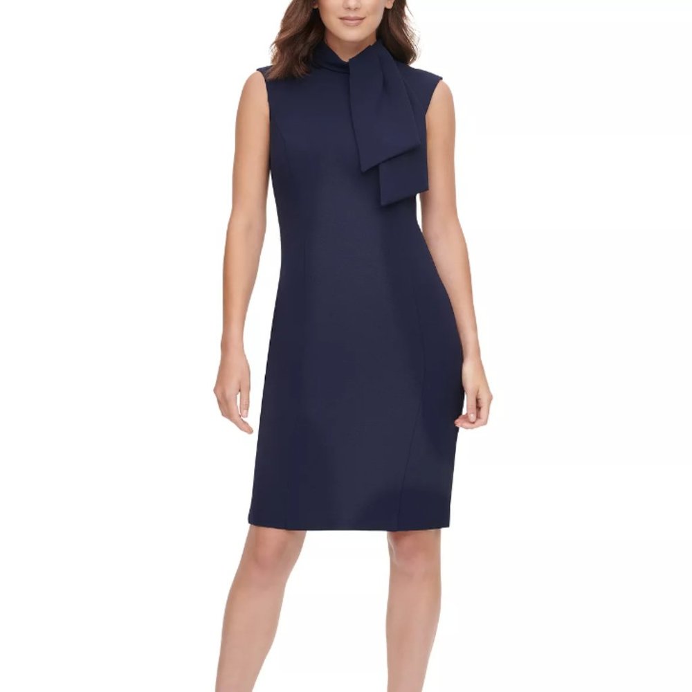 Harper Rose Tie-Neck Sheath Navy Dress - 16